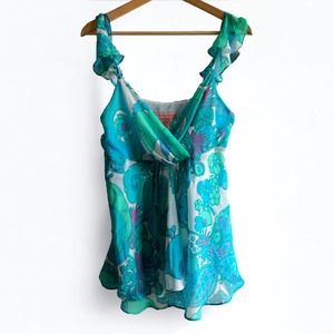 Bandolino turquoise floral tank top, size 12